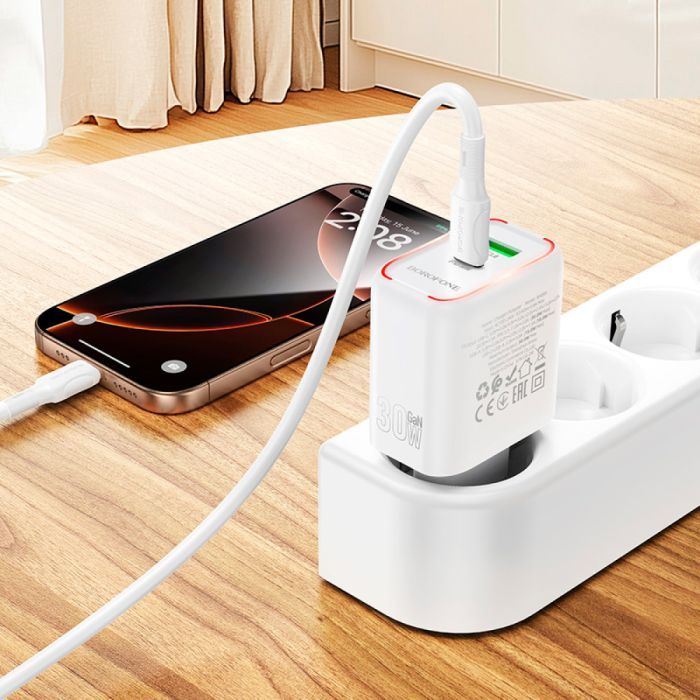 Зарядний пристрій BOROFONE BA89A Destello 1xUSB-C PD30W + 1xUSB QC3.0 White (6941991119361) зображення 9
