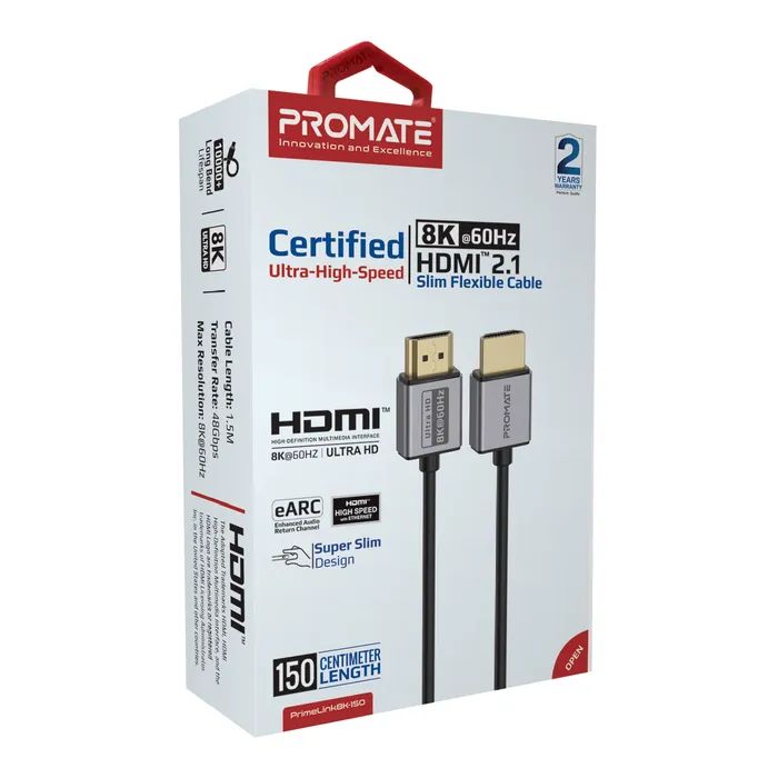 Кабель мультимедійний HDMI M to HDMI M 1.5m V2.1 grey Promate (primelink8k-150.grey) зображення 2