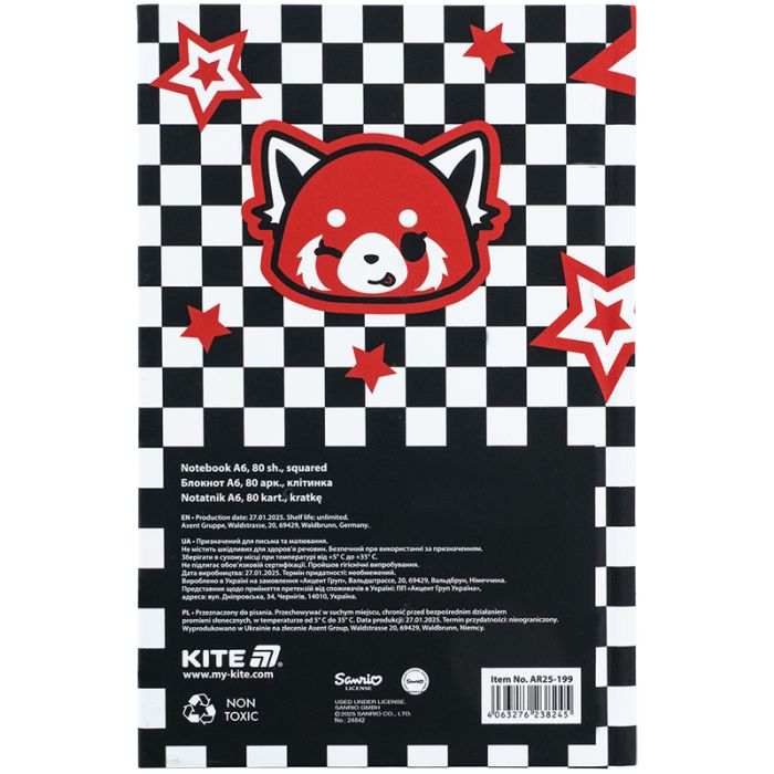Блокнот Kite А6 Aggretsuko, твердая обложка, 80 листов, клетка (AR25-199) изображение 5