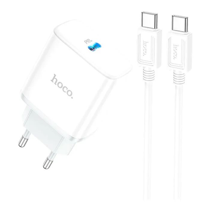 Зарядное устройство HOCO C104A USB-C PD20W + cable USB-C to USB-C white (6931474782915)