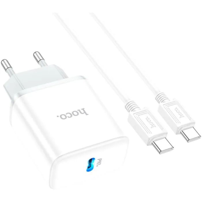 Зарядное устройство HOCO C104A USB-C PD20W + cable USB-C to USB-C white (6931474782915) изображение 6