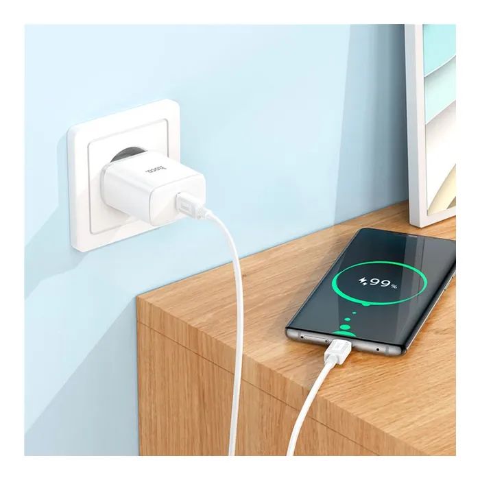 Зарядное устройство HOCO C104A USB-C PD20W + cable USB-C to USB-C white (6931474782915) изображение 8