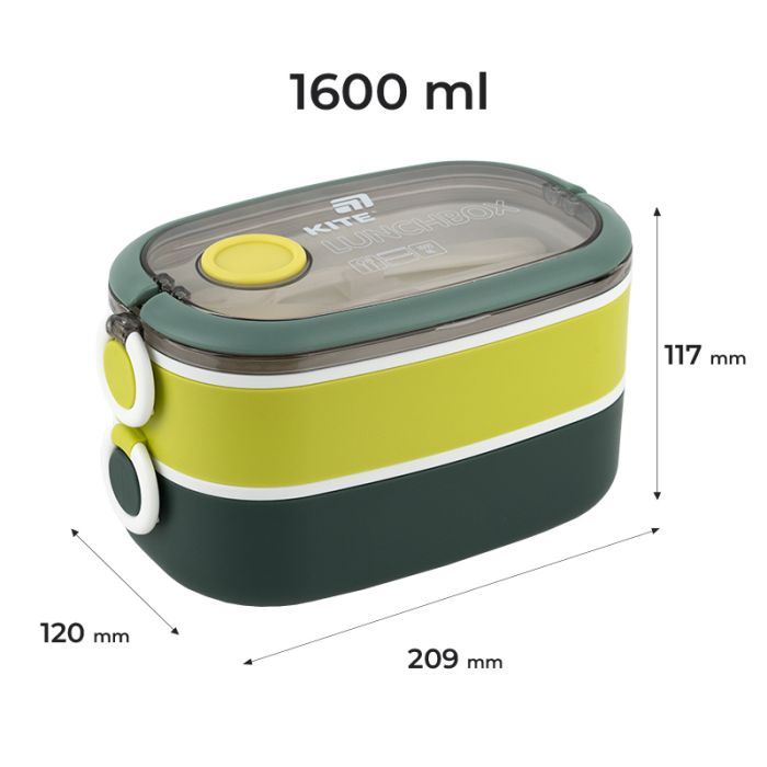 Ланч-бокс Kite подвійний з наповненням 1600 мл, зелений (K25-1181-3) изображение 2