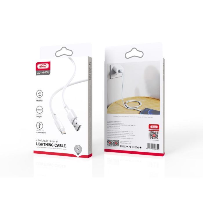 Дата кабель USB 2.0 AM to Lightning 1.0m 2.1A silicone black XO (NB208-L-1-BK) изображение 2