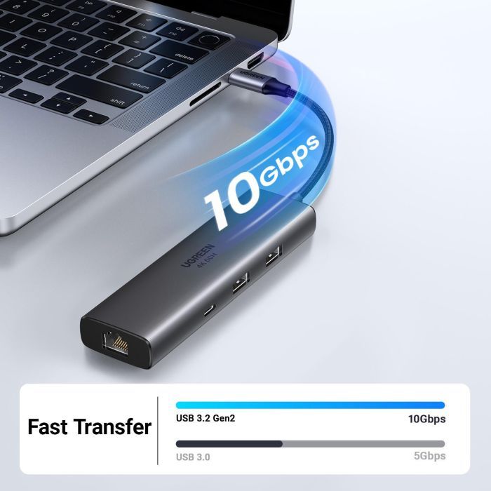 Концентратор Ugreen USB-C to HDMI + 2xUSB 3.2 + USB-C 3.2 + RJ45 + PD CM512 gray (45000) зображення 4