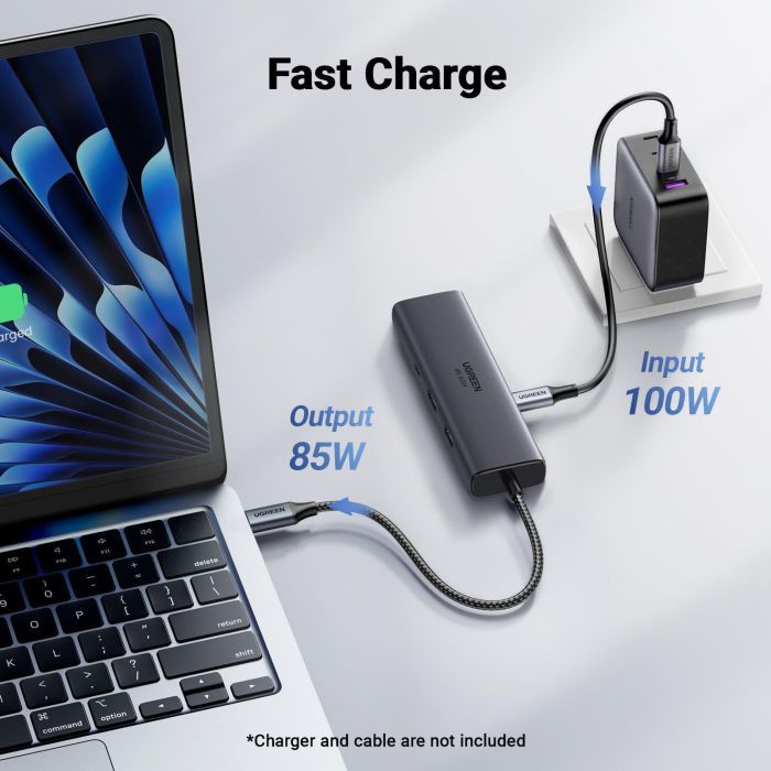 Концентратор Ugreen USB-C to HDMI + 2xUSB 3.2 + USB-C 3.2 + RJ45 + PD CM512 gray (45000) зображення 6