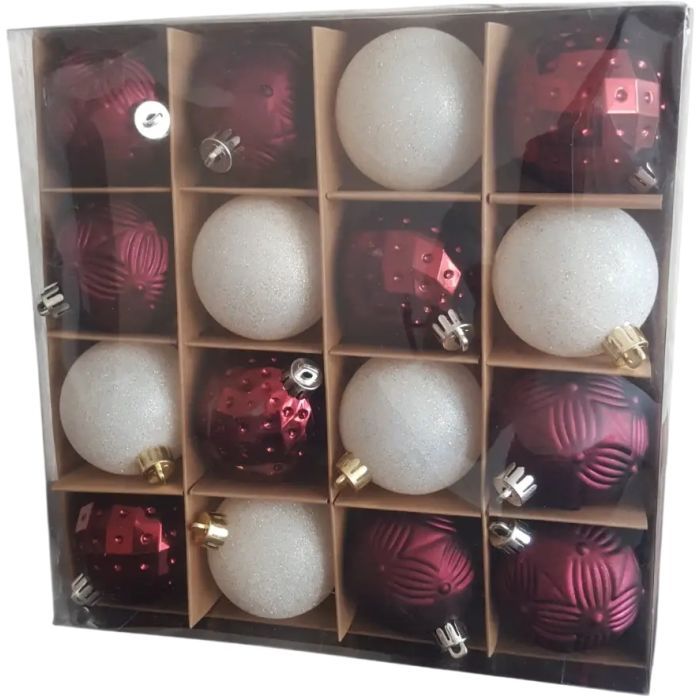 Елочная игрушка Chomik пластикові кульки компл. 16 шт, 6см, бордо (5900779853140_3)
