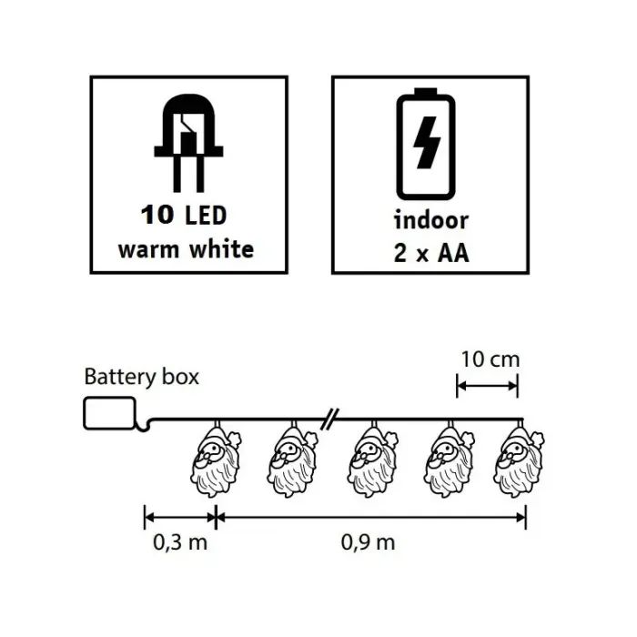 Гирлянда Luca Lighting Санта, струна 1,2 м, 10 LED теплий білий, 2АА (8720362642305) изображение 3
