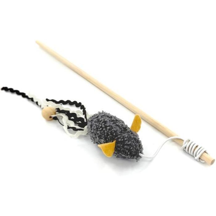 Іграшка для котів Hippie Pet Вудка з мишкою сіра 40 см (HIPCW2303009P)