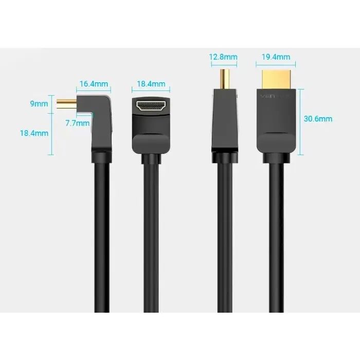 Кабель мультимедийный HDMI M to HDMI M 1.5m 90° corner black Vention (AAQBG) изображение 4