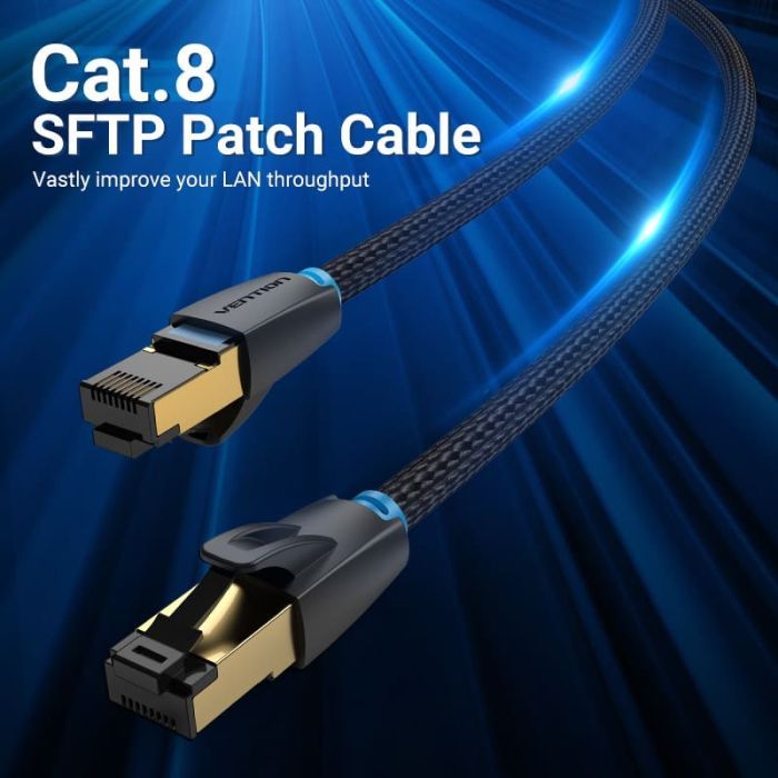 Патч-корд 1м, S/FTP cat 8 RJ-45 COPPER black Vention (IKGBF) изображение 2