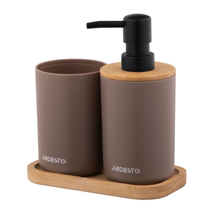 Набор для ванной комнаты Ardesto Minimalism 3 предмета Тауп 360 мл (ARHB3112CB)