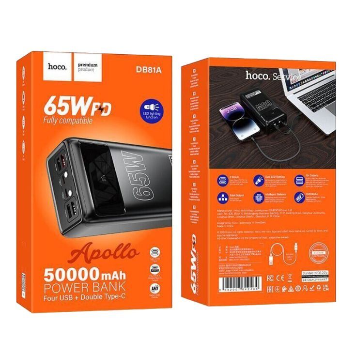Батарея универсальная HOCO 50000mAh Apollo PD/65W QC/3.0 Black (DB81A / 714725) изображение 6