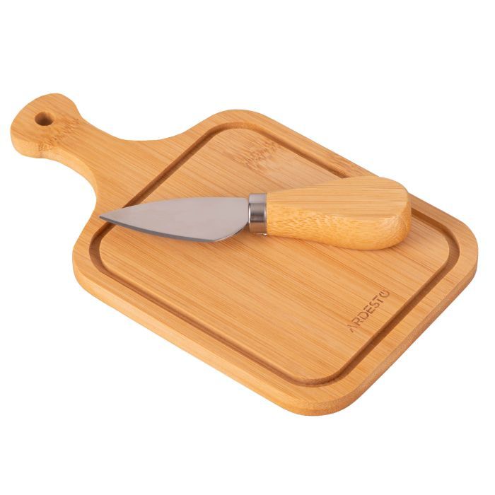 Доска для подачи Ardesto Midori, 2 предмети, 19х11х0.8см, бамбук, нержавіюча сталь (AR0936)