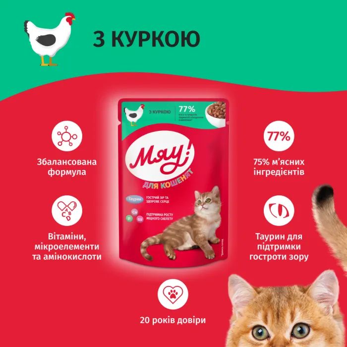 Влажный корм для кошек Мяу! С курицей для котят 85 г (4820269143005) изображение 2