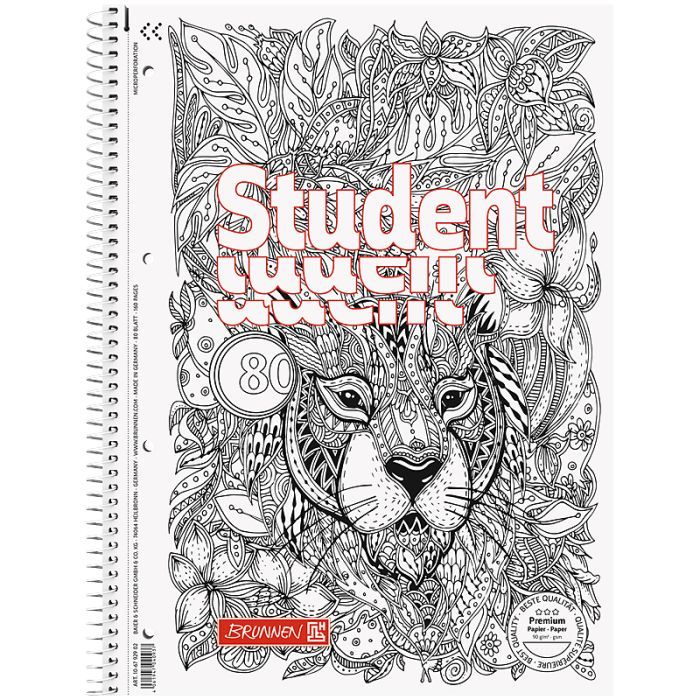 Книга записная Brunnen Колледж-блок А4 Premium Zenart Lion, точка 80 листов (10-679 29 02)