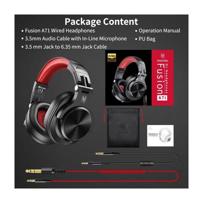 Наушники OneOdio A71 3,5мм/6,35мм Black/Red (A71 Red) изображение 3