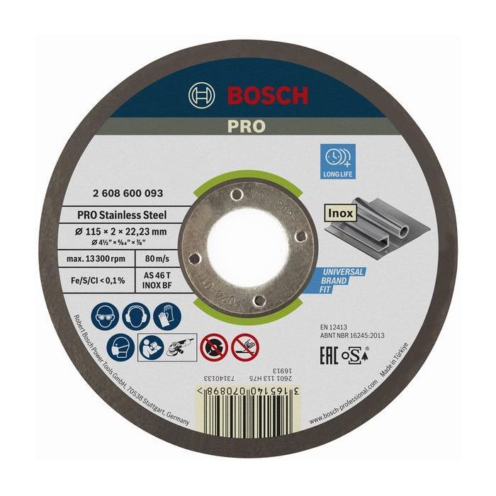 Круг отрезной Bosch Professional, для нержавеющей стали, 115×2×22.23 мм (2.608.600.093)
