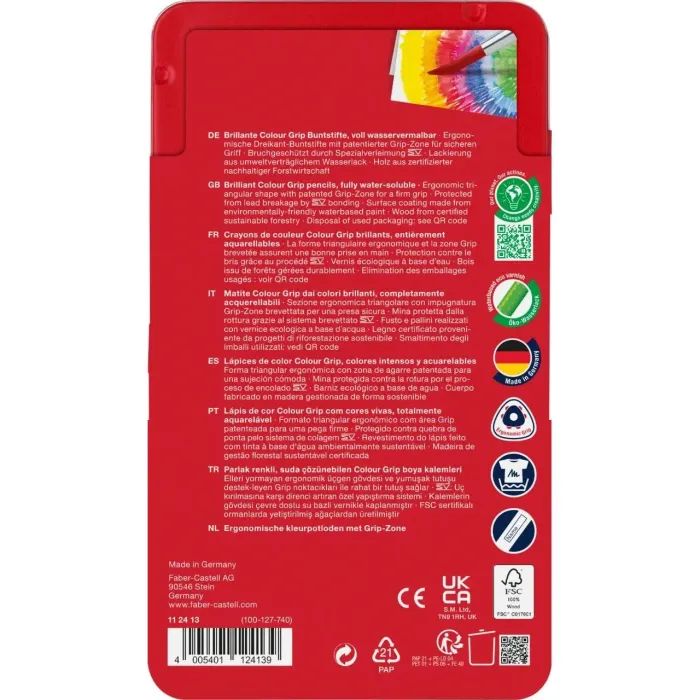 Карандаши цветные Faber-Castell акварельні , тригранні, металевий пенал, 12 кольорів (112413) (27632) изображение 3
