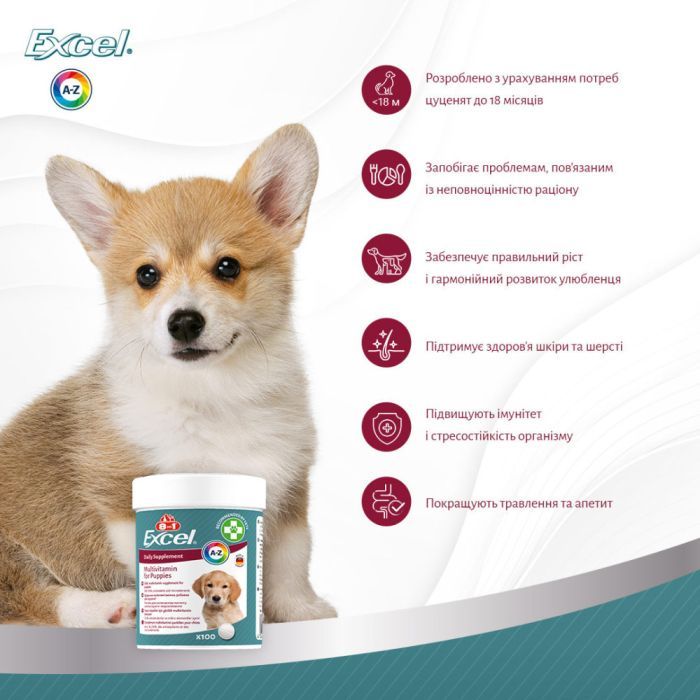 Витамины для собак 8in1 Excel Multi Vitamin Puppy мультивитамин 100 шт (4048422183846) изображение 9