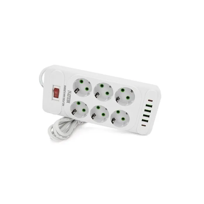 Сетевой фильтр питания Meilepai F33U, 6 роз EU, 4 USB, 2PD White (F33U-White) изображение 2
