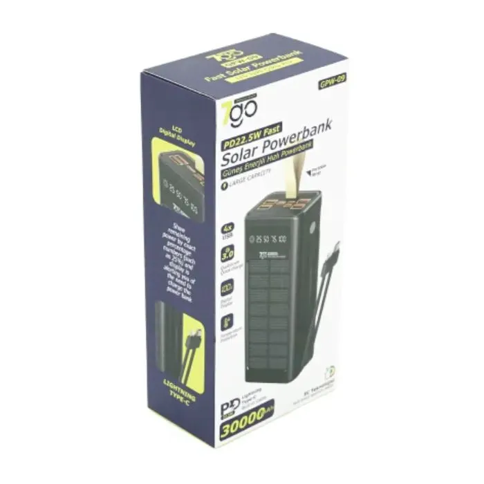 Батарея універсальна 7GO 30000mAh, 22.5W, Solar, LCD Display (GPW-09 / 45945) зображення 6
