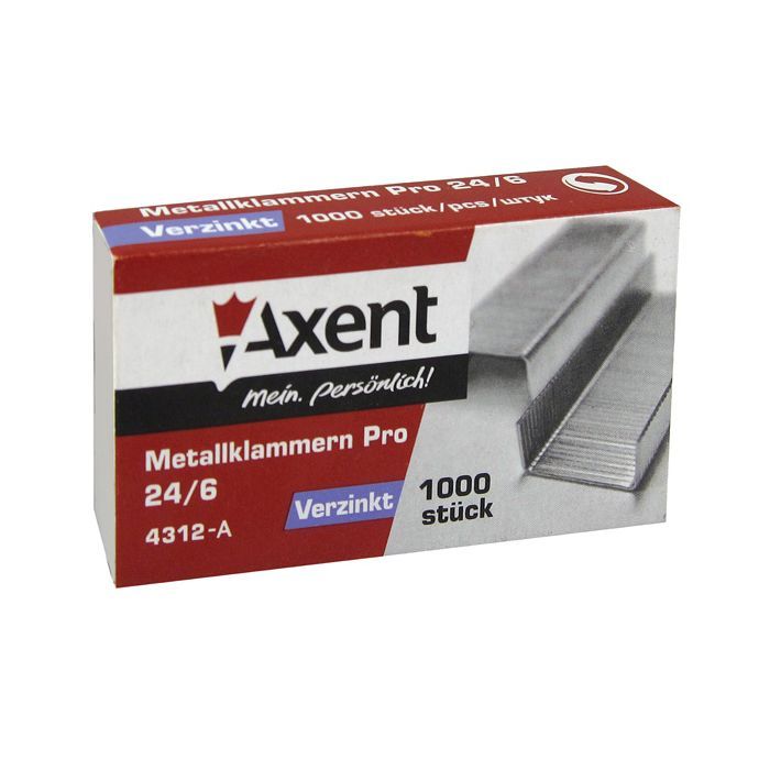 Скобы для канцелярского степлера №24/6 Pro, up to 30 sheets, 1000 шт Axent (4312-А)