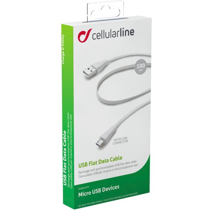 Дата кабель USB 2.0 AM to Micro 5P 1.0m white Cellularline (USBDATACMICROUSBW) изображение 2