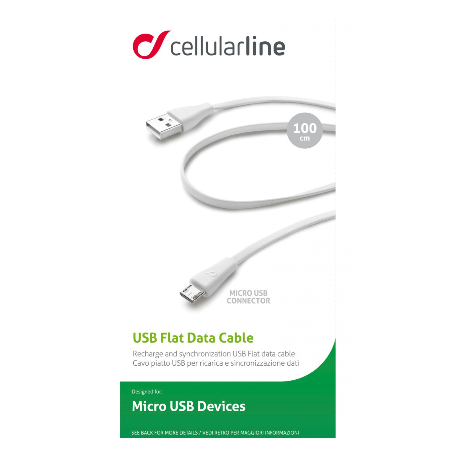 Дата кабель USB 2.0 AM to Micro 5P 1.0m white Cellularline (USBDATACMICROUSBW) изображение 3