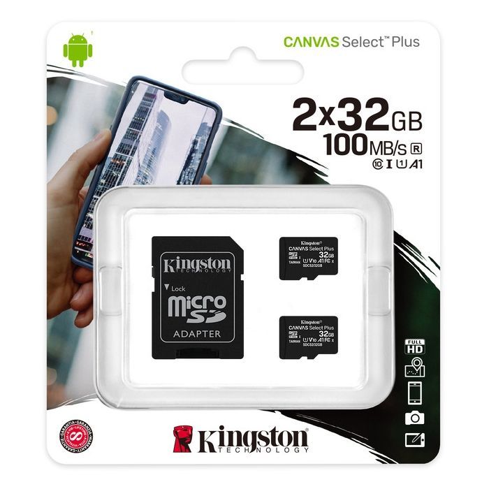 Карта памяти Kingston 2x32GB microSD class 10 U1 V10 A1 Canvas Select Plus (SDCS2/32GB-2P1A) изображение 3
