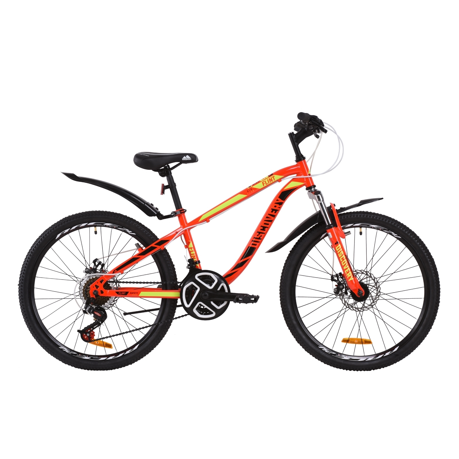 Велосипед Discovery 24" FLINT AM DD рама-13" St 2020 красно-черный с салатовым (OPS-DIS-24-161)