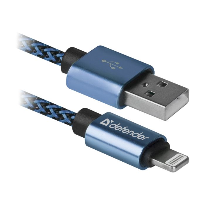 Дата кабель USB 2.0 AM to Lightning 1.0m ACH01-03T 2.1A blue Defender (87811)