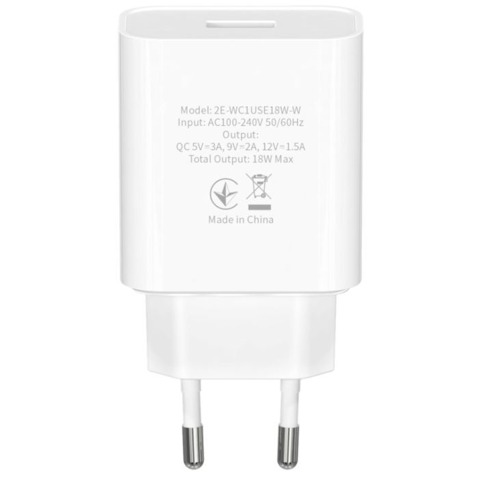 Зарядний пристрій 2E USB Wall Charger QC3.0 DC5V/3A, Max 18W, white (2E-WC1USB18W-W) зображення 3