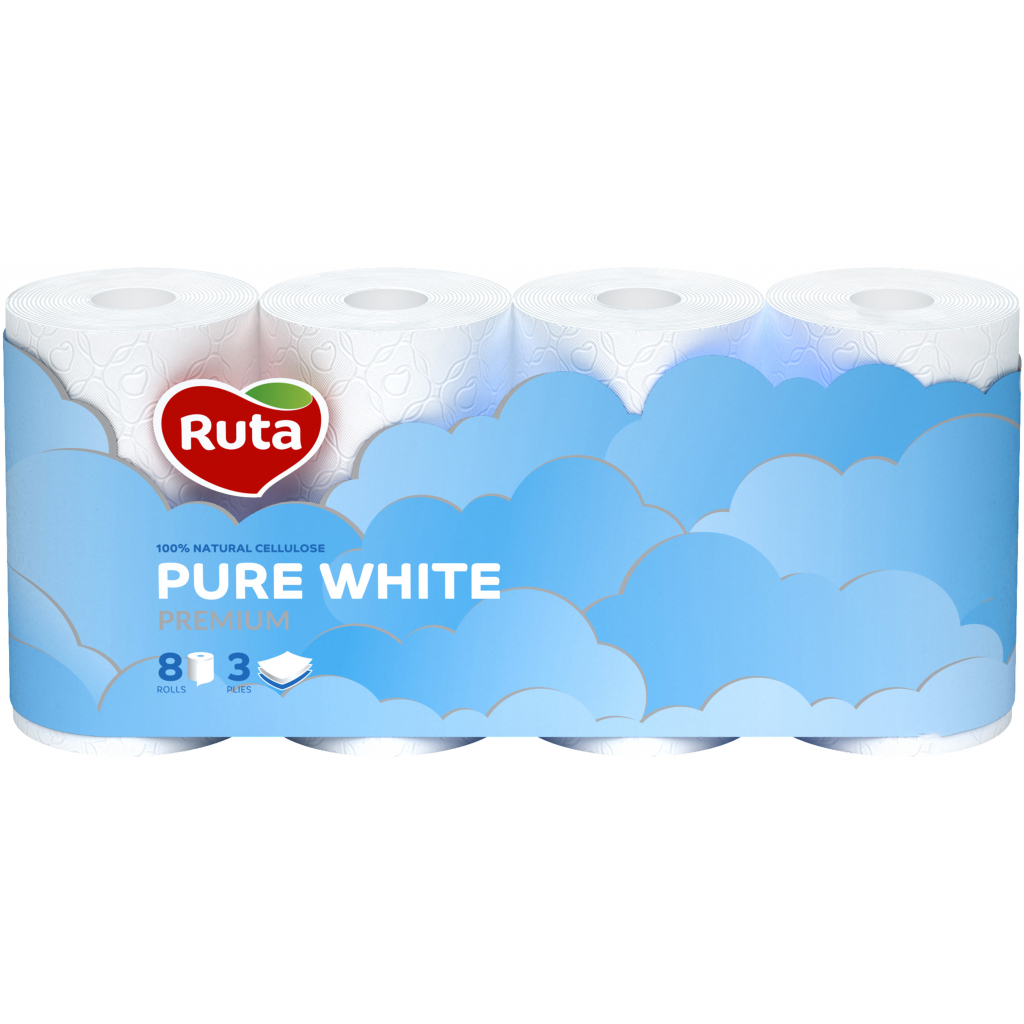 Туалетная бумага Ruta Pure White 3 слоя 8 рулонов (4820023747555)