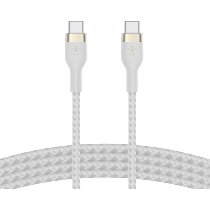 Дата кабель USB-C to USB-C 1.0m BRAIDED SILICONE white Belkin (CAB011BT1MWH)