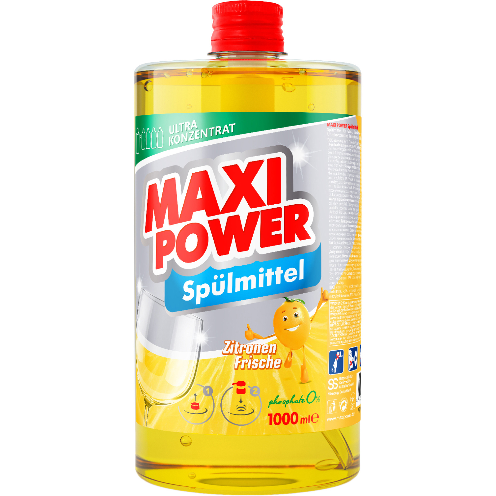 Засіб для ручного миття посуду Maxi Power Лимон запаска 1000 мл (4823098408444)