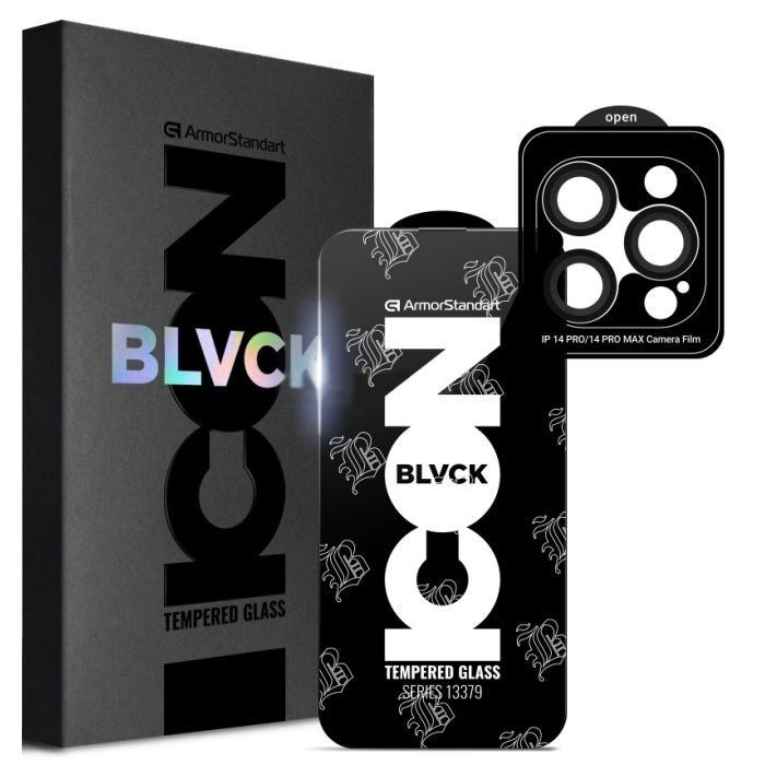 Скло захисне Armorstandart Supreme Plus Black Icon Apple iPhone 14 Pro (ARM68063)