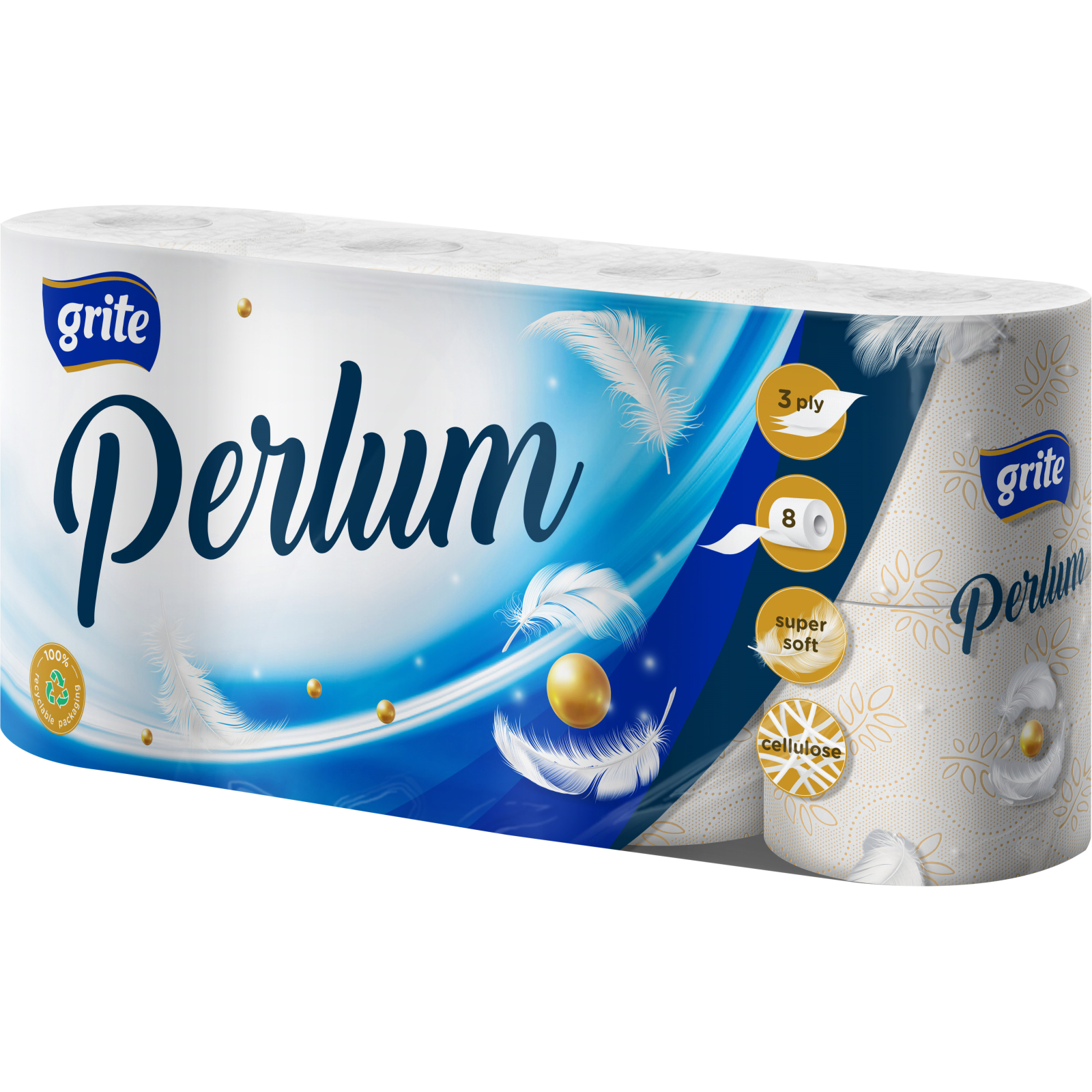 Туалетная бумага Grite Perlum 3 слоя 8 рулонов (4770023351569)