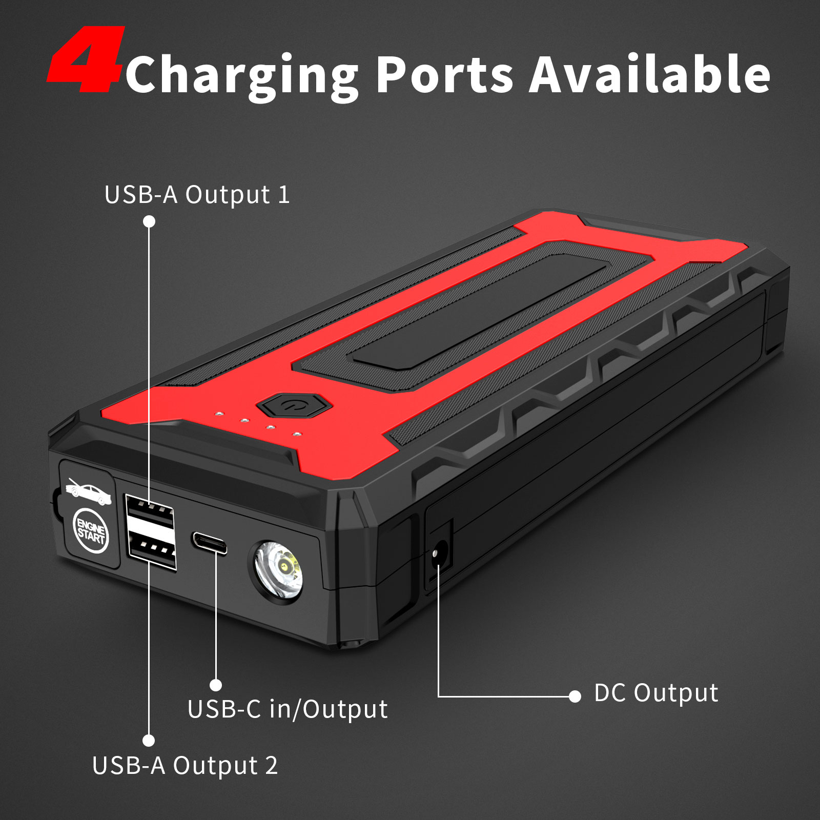 Пуско зарядное устройство Choetech 16000mAh Car Jump Starter, USB-C/UAB-A/QC18W, Flashlight (TC0009) изображение 6