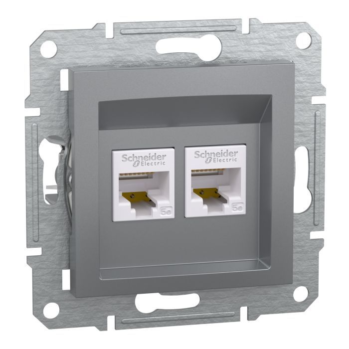 Комп'ютерна розетка Schneider Electric RJ45 UTP КАТ. 5Е ПОДВІЙНА ASFORA СТАЛЬ (EPH4400162)