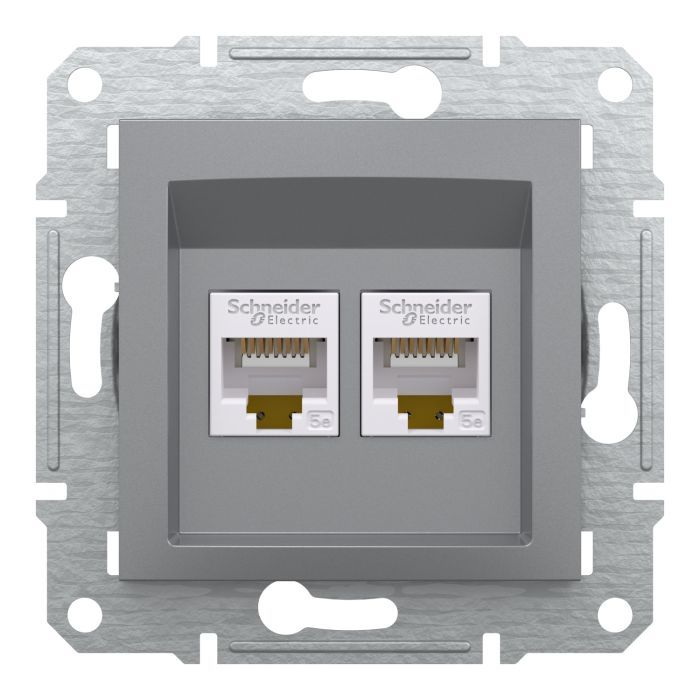 Комп'ютерна розетка Schneider Electric RJ45 UTP КАТ. 5Е ПОДВІЙНА ASFORA СТАЛЬ (EPH4400162) зображення 2