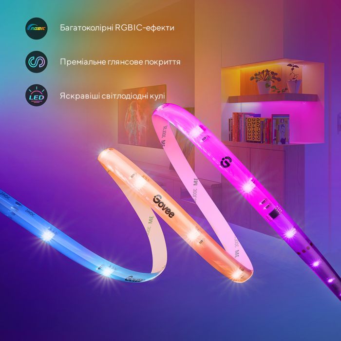 Світлодіодна стрічка Govee RGBIC Basic Wi-Fi + Bluetooth LED Strip Light With Protective Coating 10м Білий (H619C3D1) зображення 7