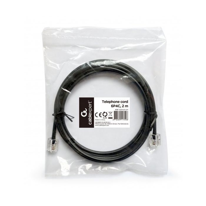 Патч-корд телефонный 2м RJ11 (6P4C) black Cablexpert (TC6P4CR-2M) изображение 2
