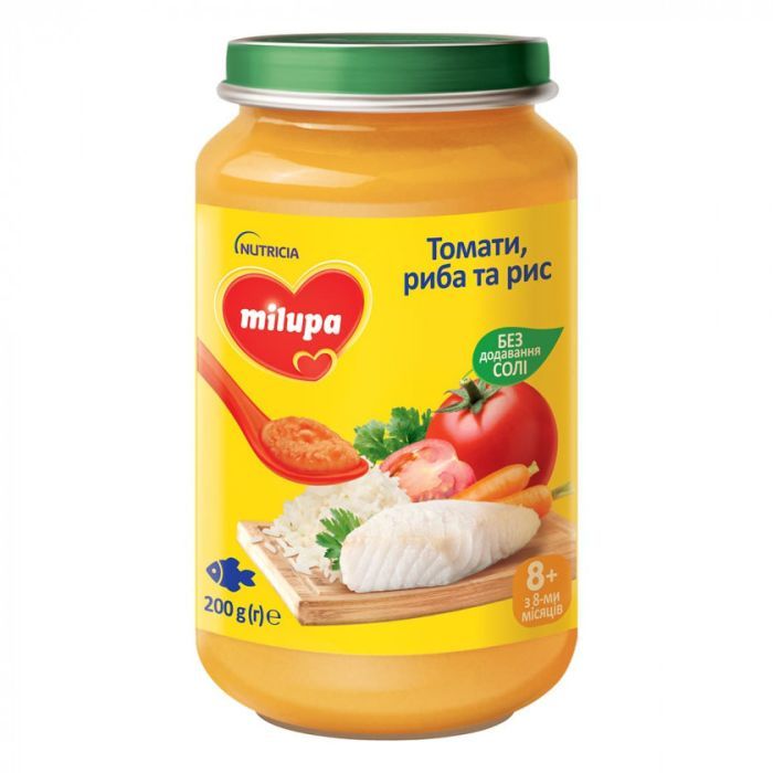 Детское пюре Milupa томаты, рыба и рис 200 г (5900852064432)