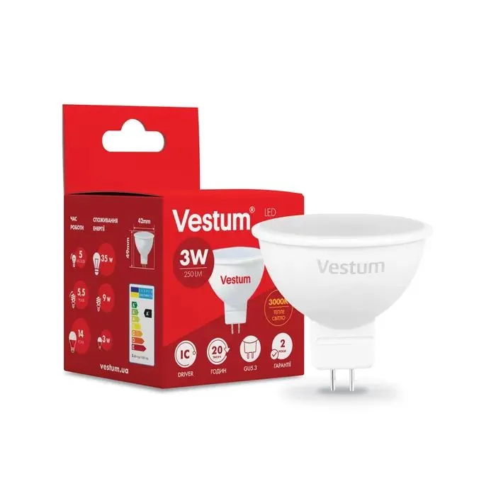 Лампочка Vestum MR16 3W 3000K 220V GU5.3 (1-VS-1502) изображение 2