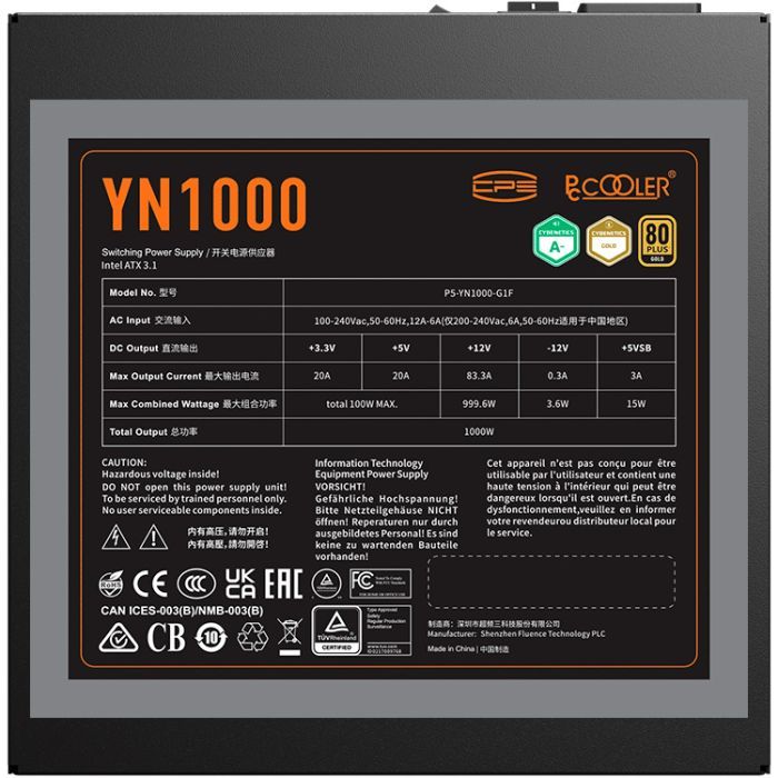 Блок питания PcCooler 1000W (YN1000) изображение 6
