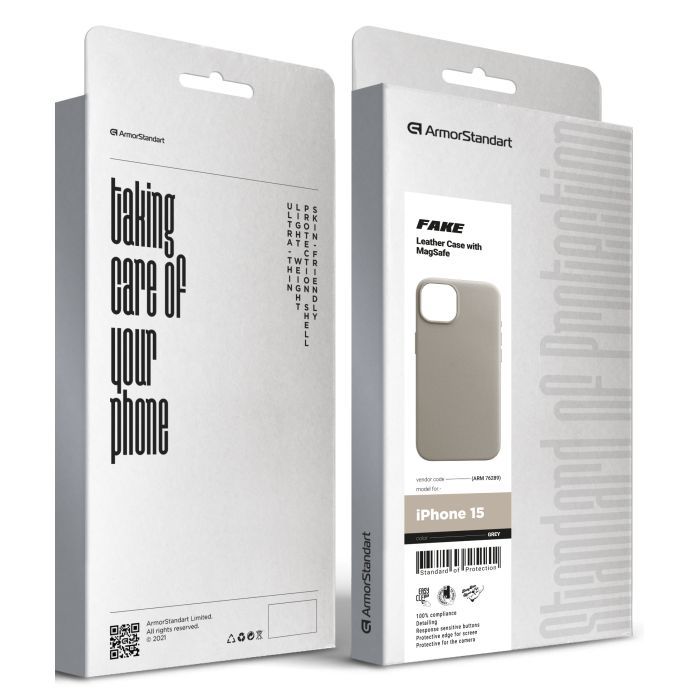 Чехол для мобильного телефона Armorstandart FAKE Leather Case Apple iPhone 15 Grey (ARM76289) изображение 5