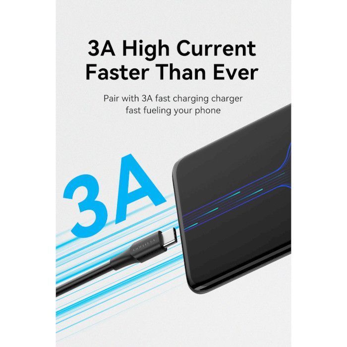 Дата кабель USB 2.0 AM to USB-C 3.0m 3.0A (18W) PVC black Vention (CTHBI) изображение 3
