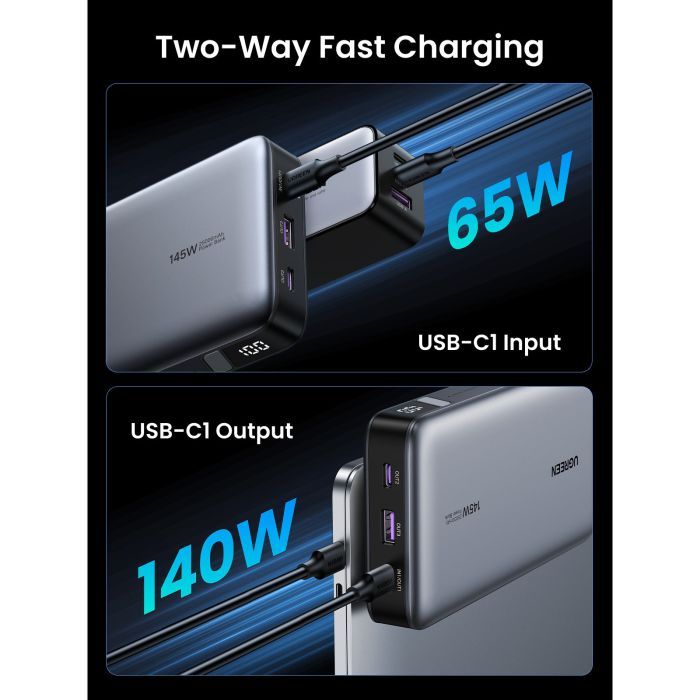 Батарея универсальная Ugreen 25000mAh 145W Two-way PD 3.1 grey (PB205) изображение 6