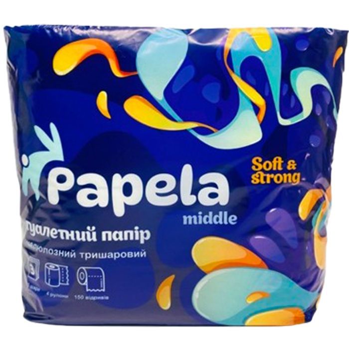 Туалетная бумага Papela Middle 3 слоя 150 отрывов 4 рулона (4820270940037)